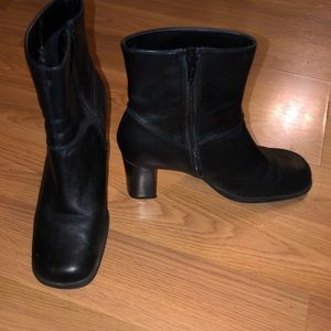 Black vintage square toe booties